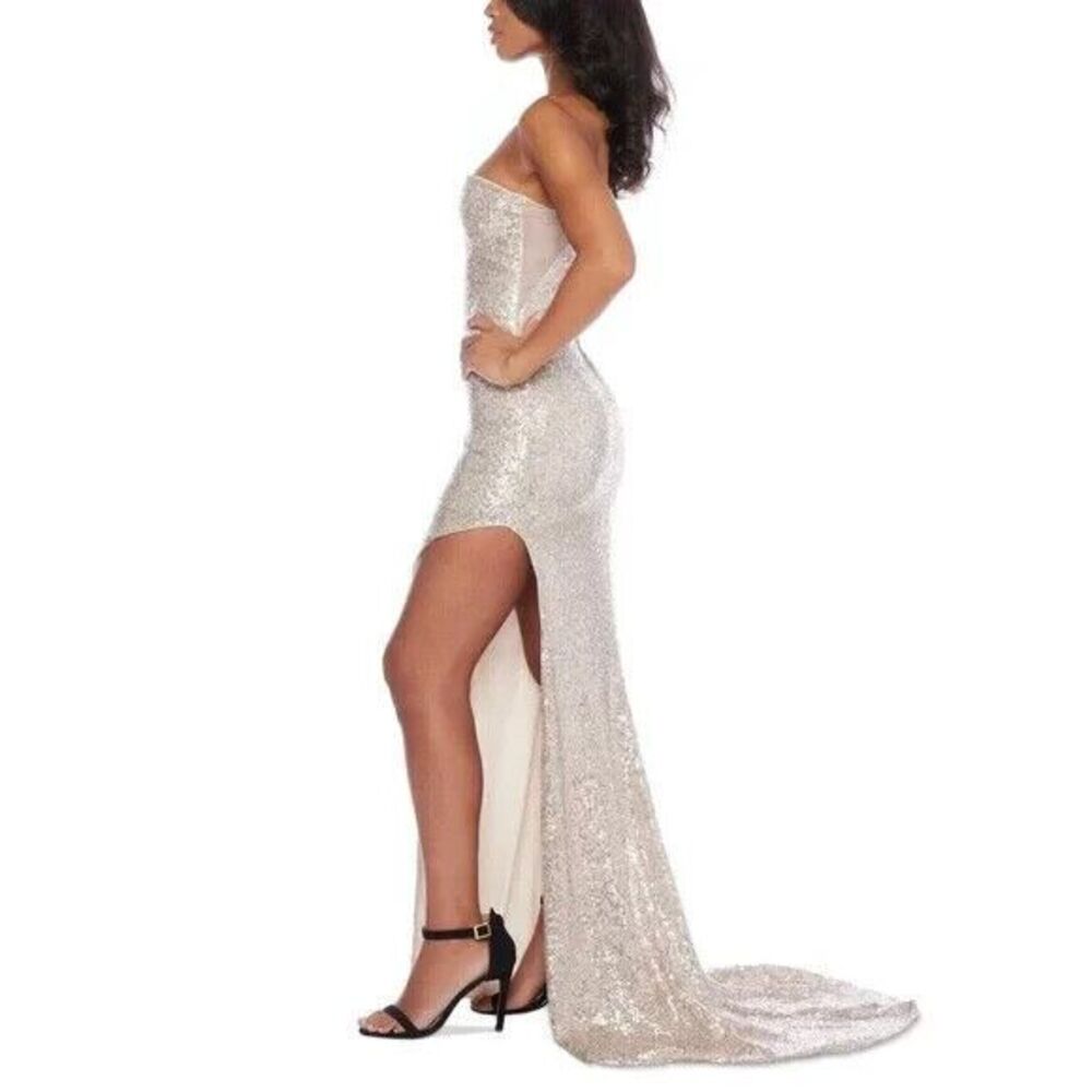 B Smart Junior's Size 7/8 Dress Gown Prom Homecoming Champagne Sparkle Sequins